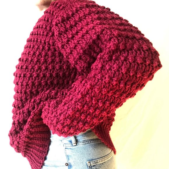 Vtg Hand Knit Bobble Pompom Popcorn Wool Sweater - Picture 12 of 16